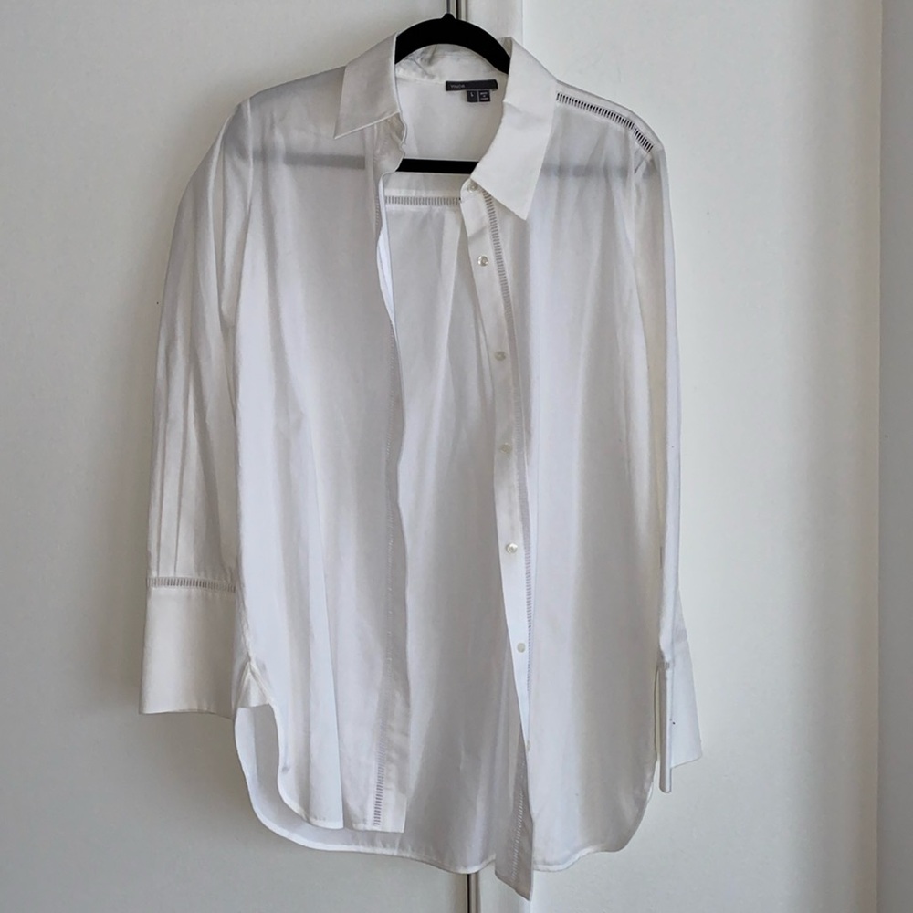 Vince Cotton button up, beautiful crochet trim